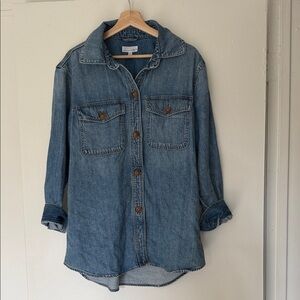 LOFT Blue Denim Jacket with Brown Buttons